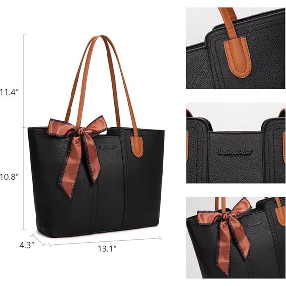 Women Jet Black Imported Vegan Leather Top Handle Polyester Lining Tote Bags - Picture 4 of 4